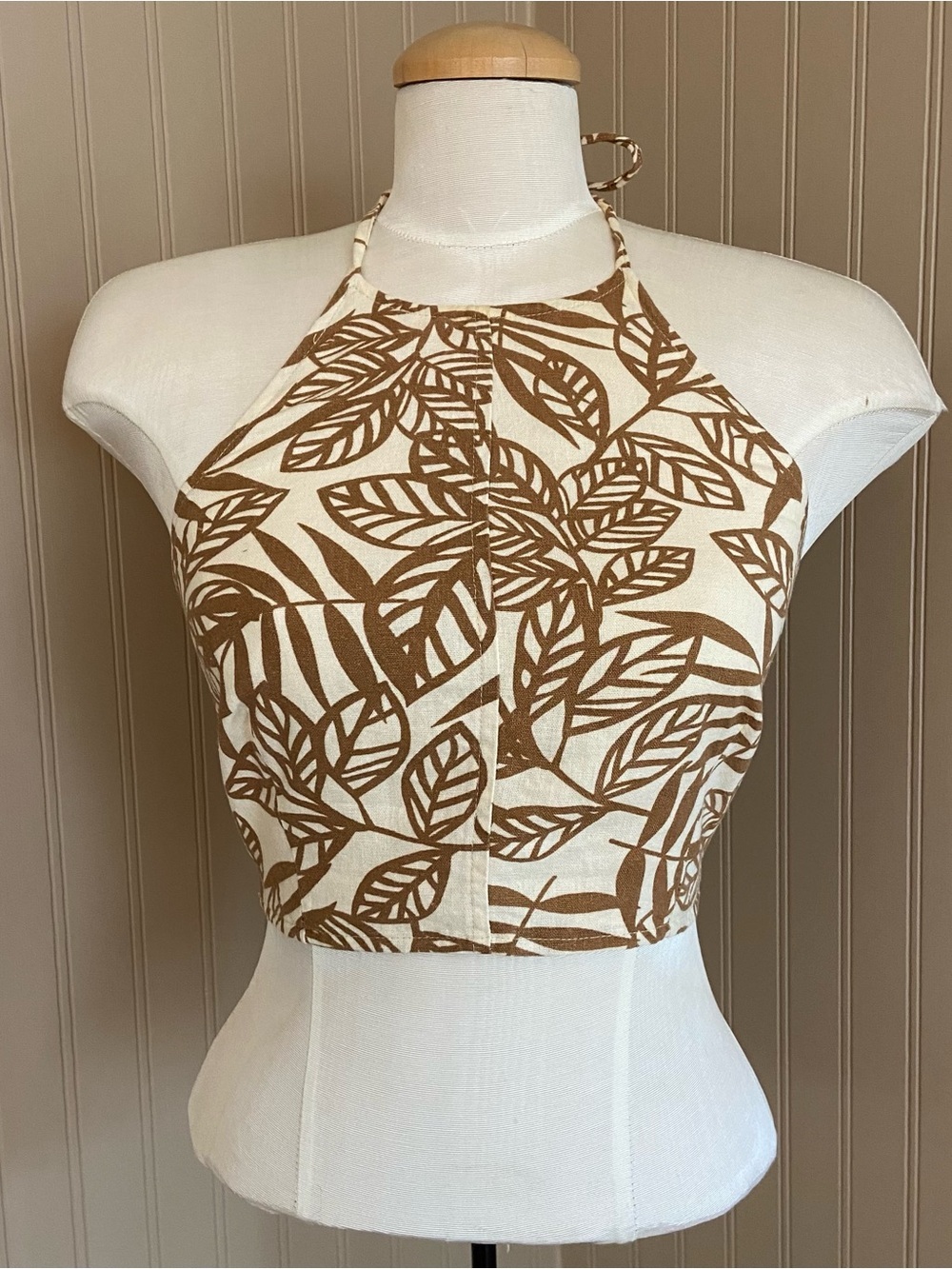 House of Harlow 1960 Leaf Print Halter Crop Top Linen Blend Women’s Size 4